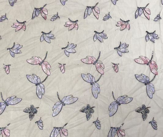 Embroidered Butterfly Poly/PET Tulle - Lavender/Light Pink