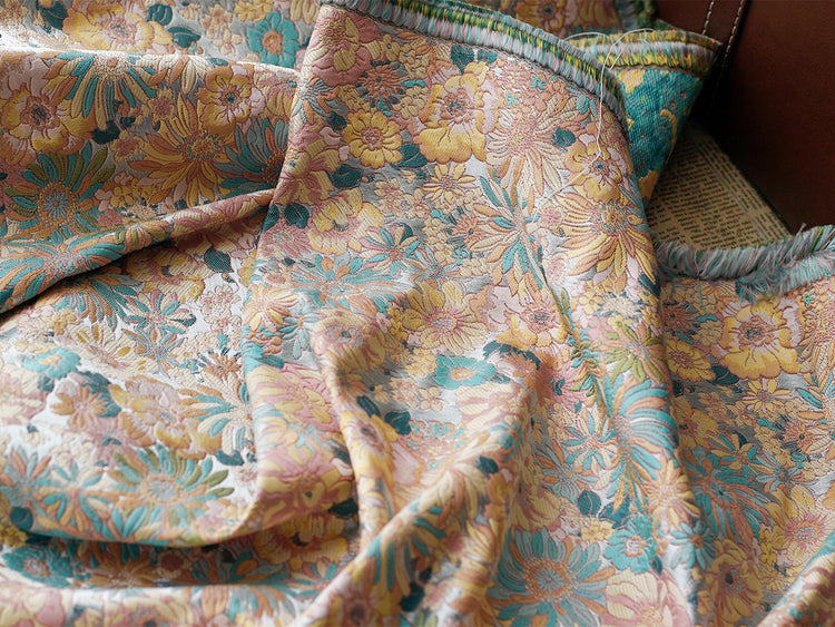 Pastel Sunflower Jacquard - Satin Base - Yellow/Aqua