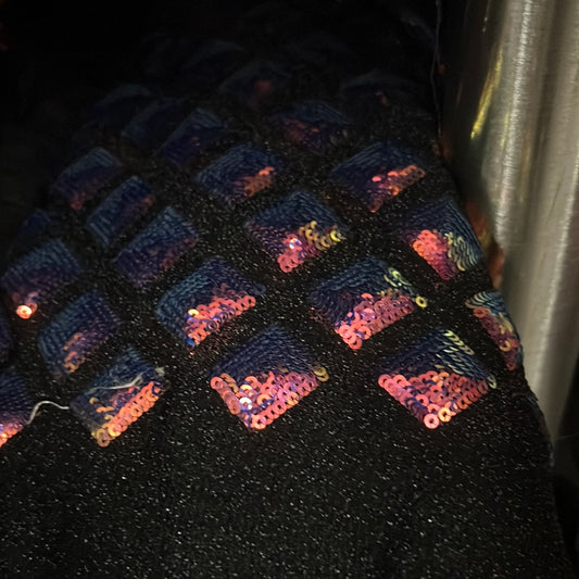 Diamond Sequinned Poly/PET Fine Boucle Knit - Black/Holographic