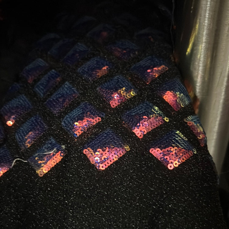 Diamond Sequinned Poly/PET Fine Boucle Knit - Black/Holographic