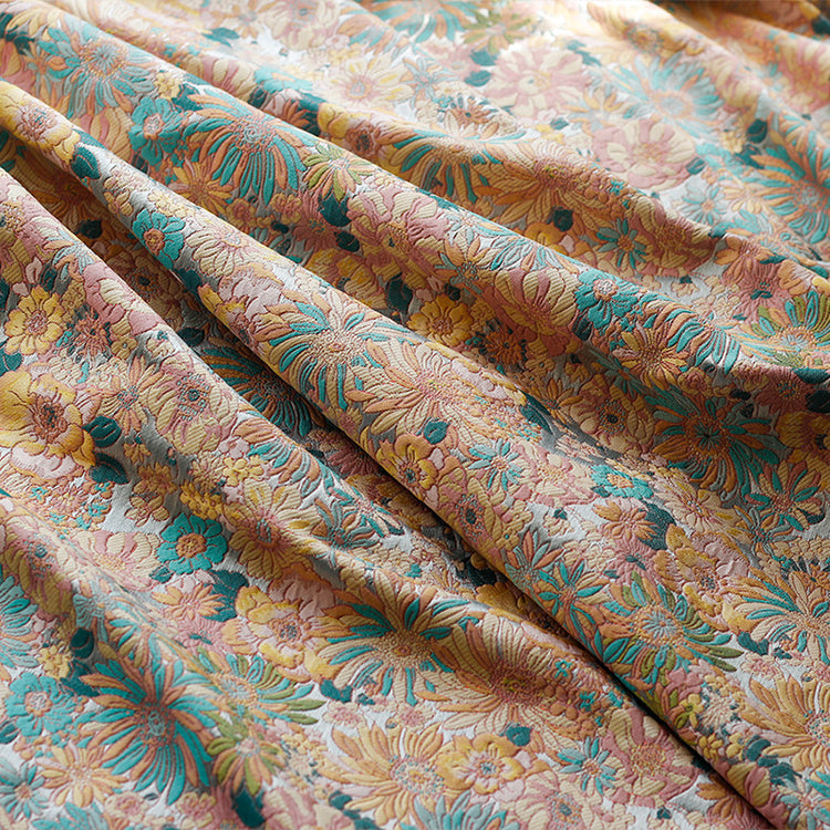 Pastel Sunflower Jacquard - Satin Base - Yellow/Aqua