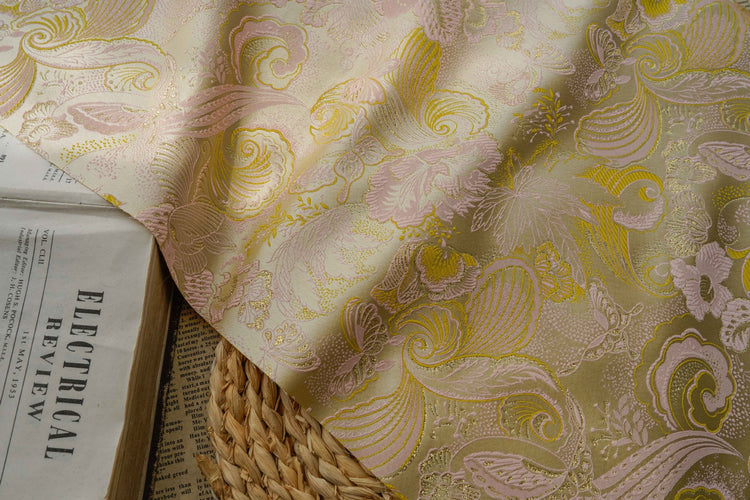 Floral Art Nouveau Jacquard - Metallic - Yellow/Pale Pink