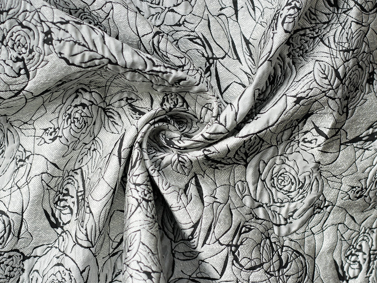 Raised Rose Garden Jacquard - Smoke Grey/Black