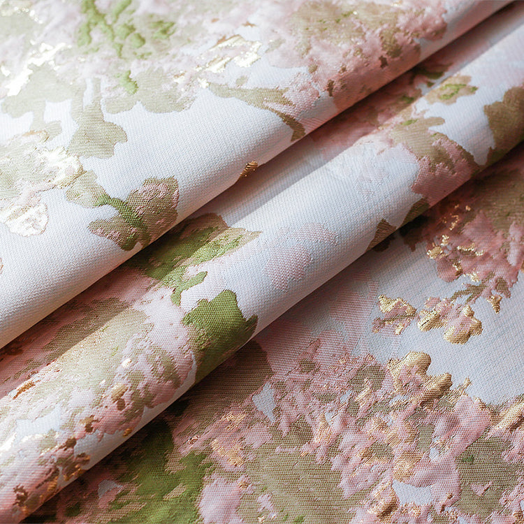 Large Flower Blossom Brocade - Metallic - Pale Pink/Green