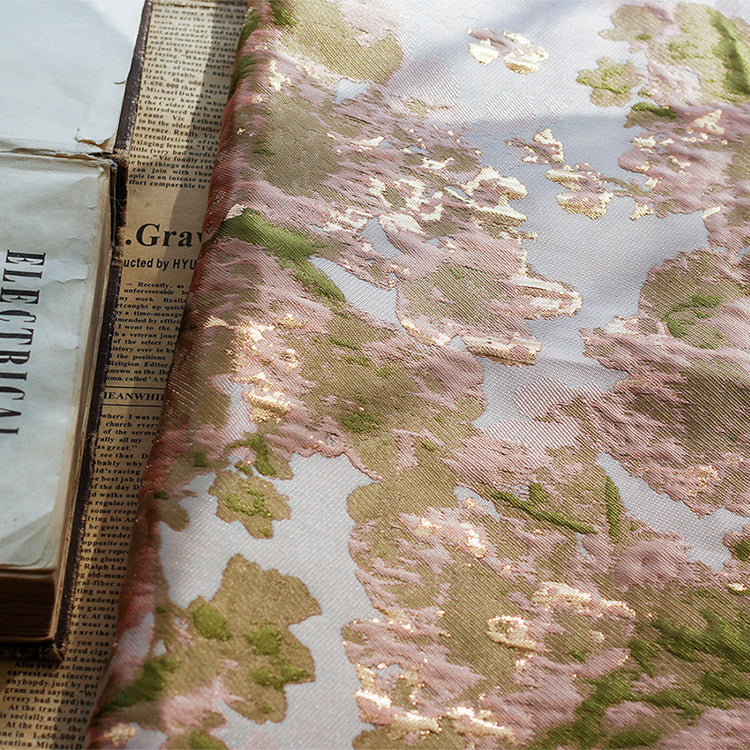 Large Flower Blossom Brocade - Metallic - Pale Pink/Green