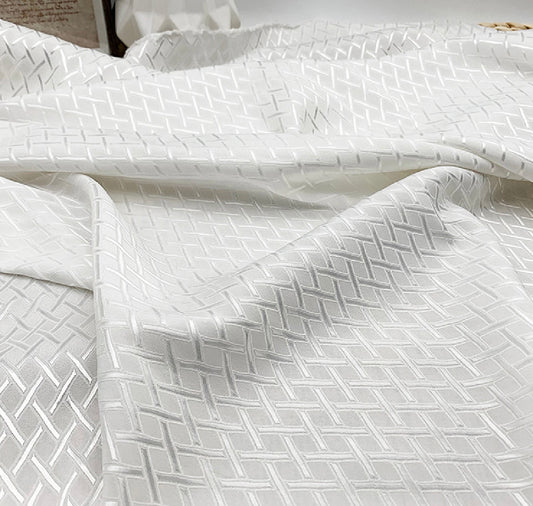 Diamond Hatch Poly/Spandex Damask - White