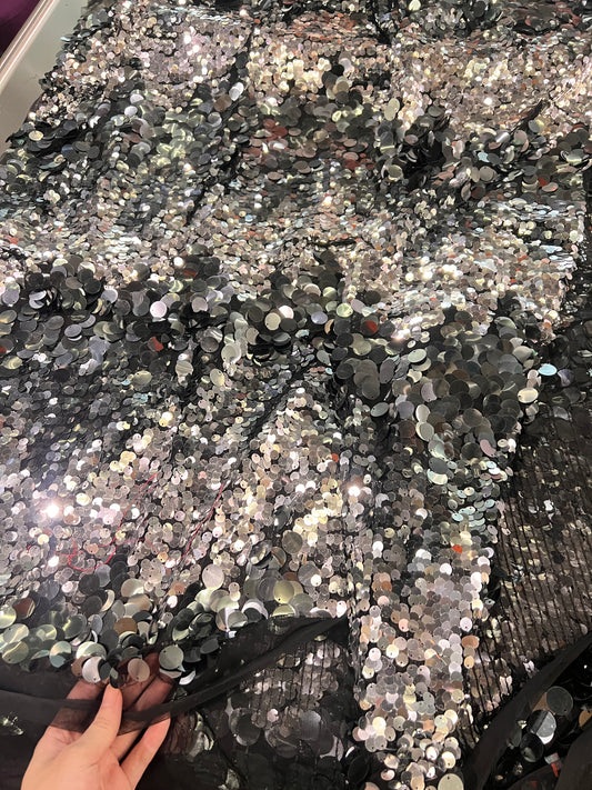 Silver Hour Sequined Tulle - Silver/Black