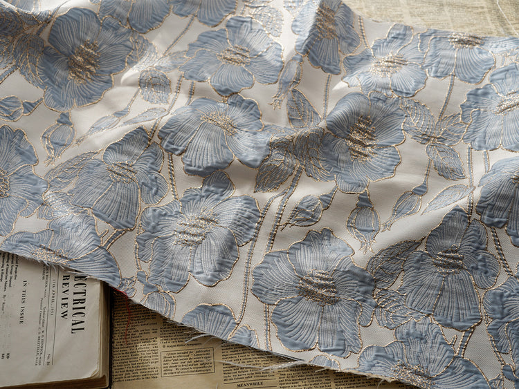 Hibiscus Ripple Brocade - Metallic - Gold/Light Blue