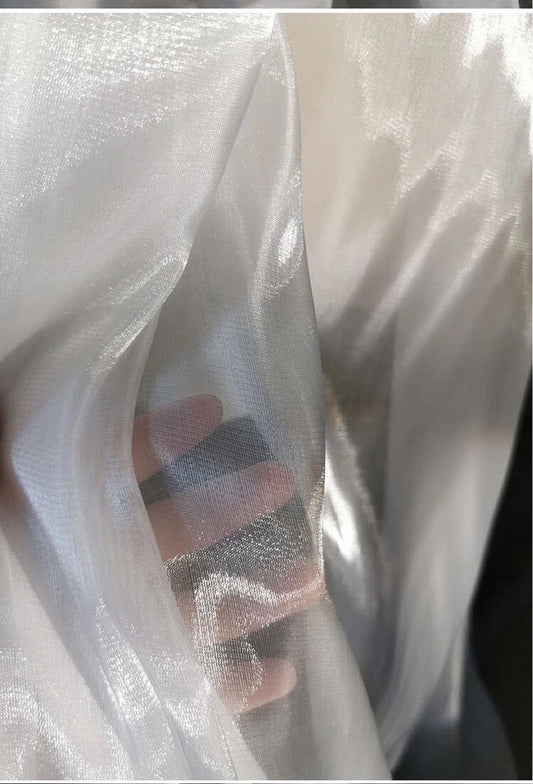 Liquid Shimmer Organza - Metallic Warp - White