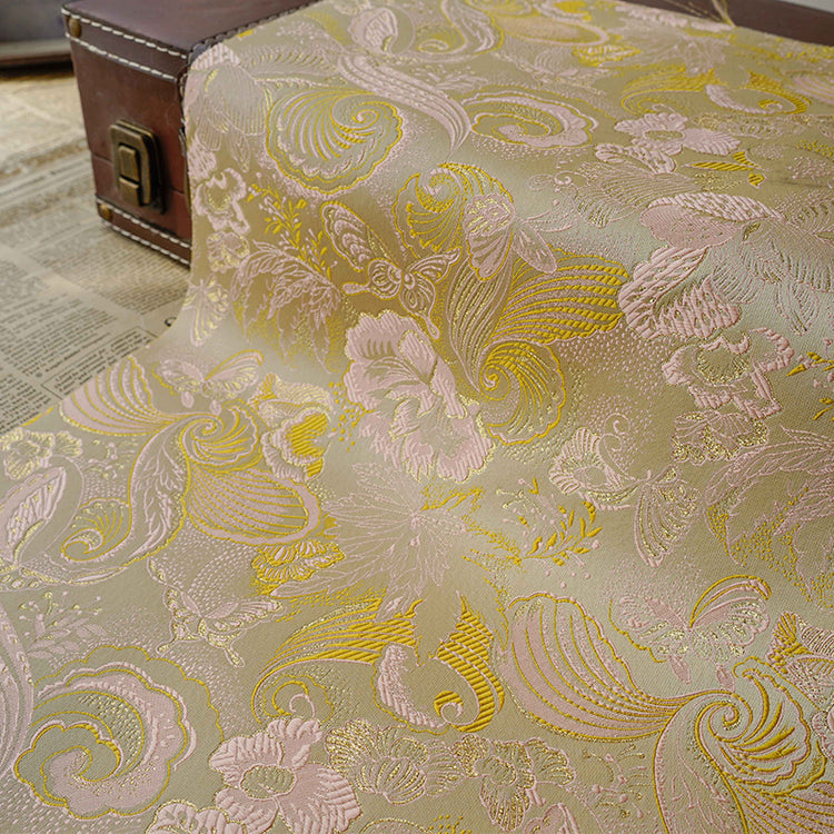 Floral Art Nouveau Jacquard - Metallic - Yellow/Pale Pink
