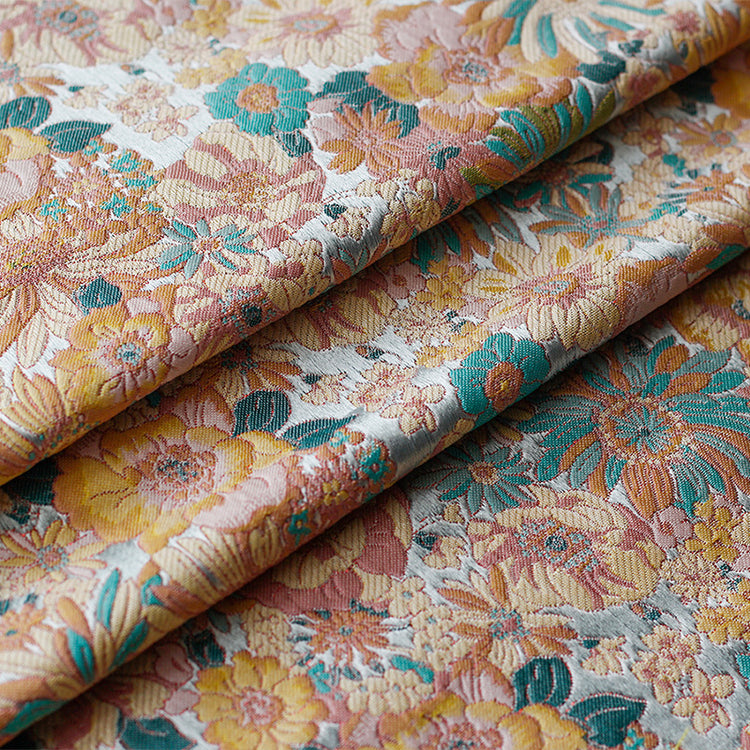 Pastel Sunflower Jacquard - Satin Base - Yellow/Aqua