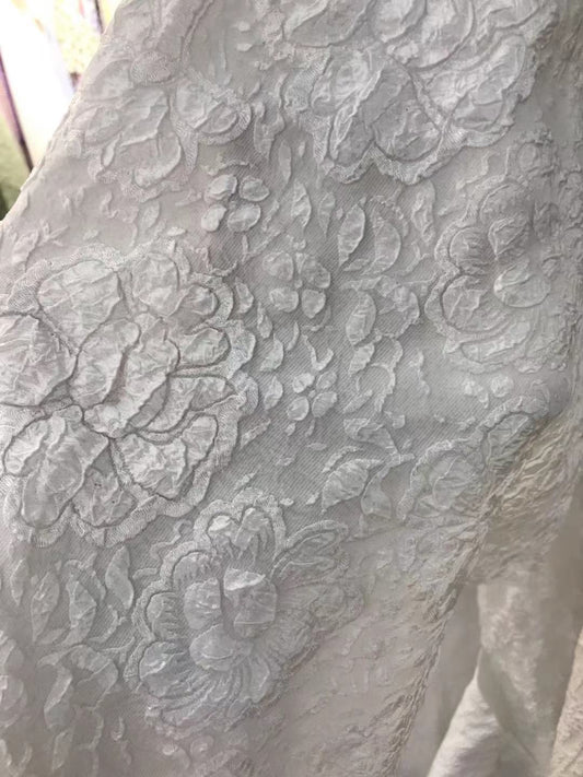 Floral Crinkle Double Weave - White/Silver