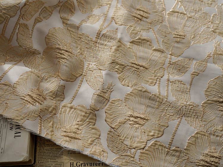 Hibiscus Ripple Brocade - Metallic - Gold/Light Goldenrod