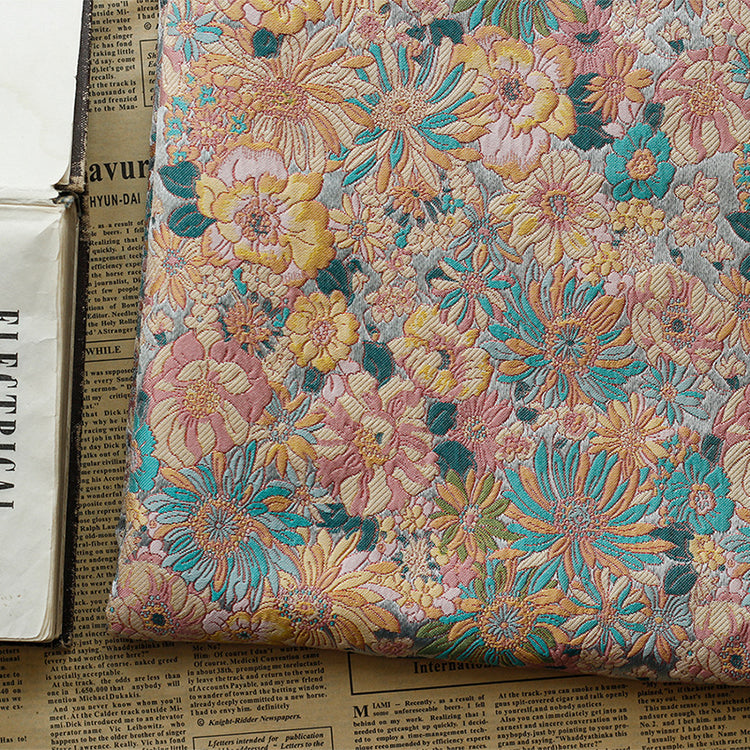Pastel Sunflower Jacquard - Satin Base - Yellow/Aqua