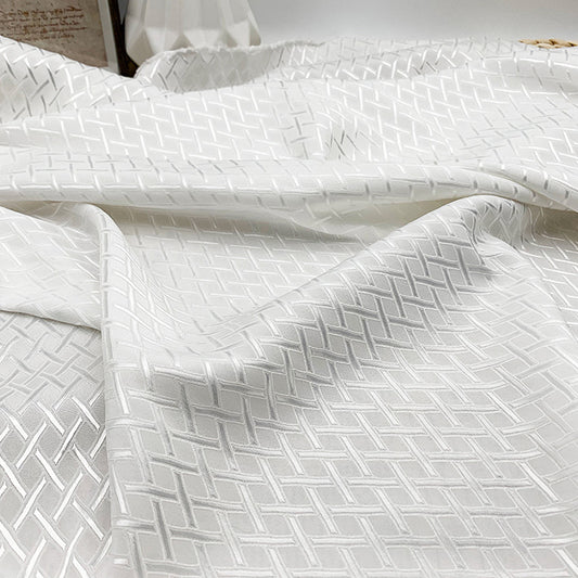 Diamond Hatch Poly/Spandex Damask - White