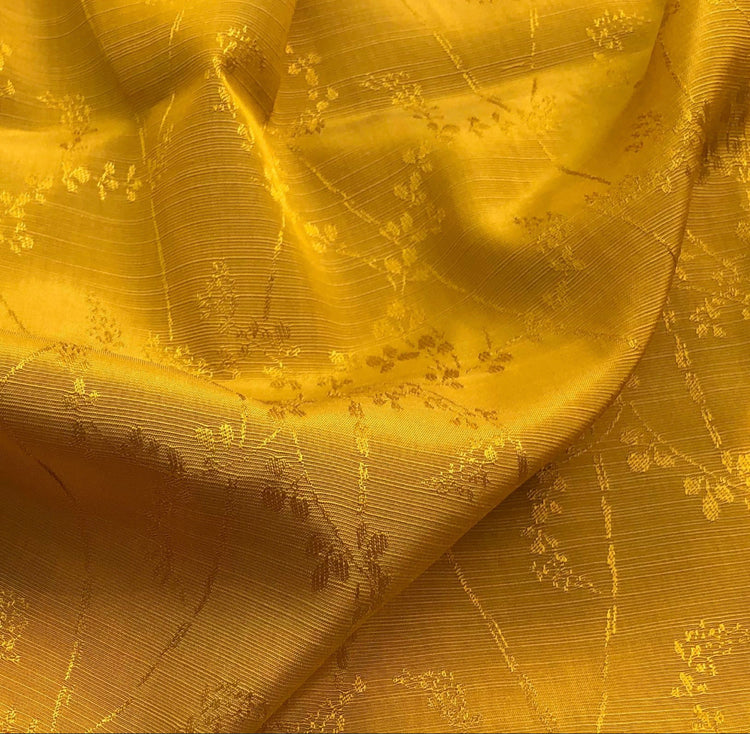 Floral Blossom Silk/Cotton/Linen Damask Dupion - Gold