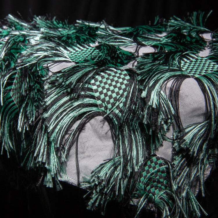 Fringed Checkerboard Drill - Sea Green/Black
