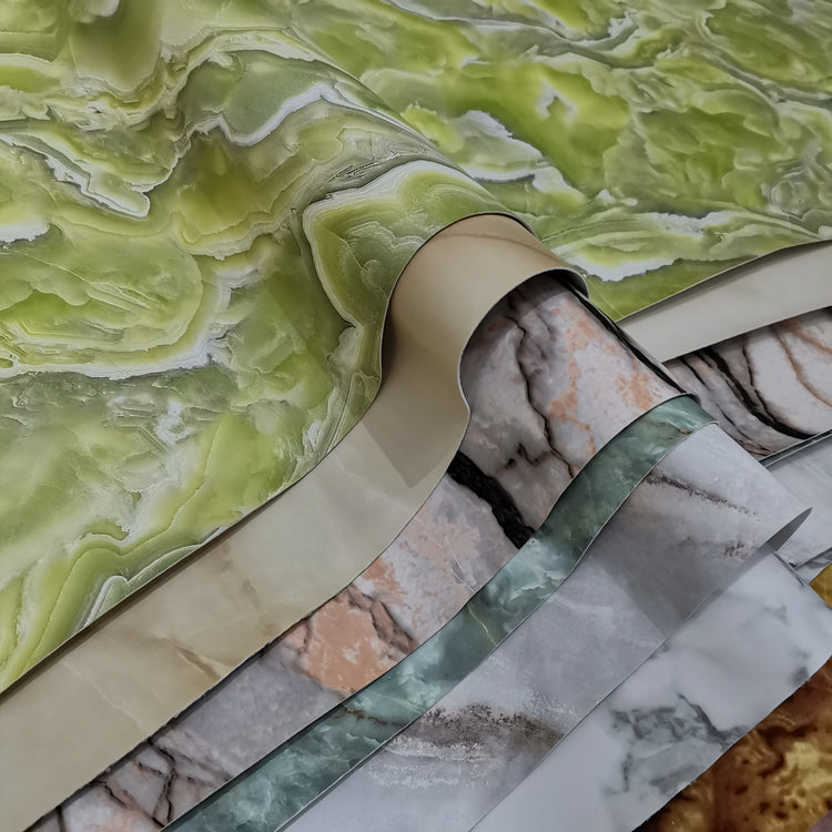 PVC - Crystal Grain Marble Print - Yellow Green/White
