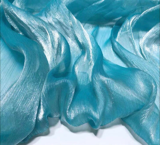 Liquid Steel Plisse Organza - Medium Turquoise