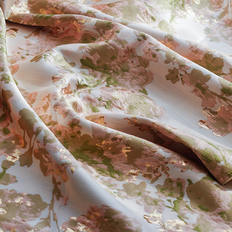 Large Flower Blossom Brocade - Metallic - Pale Pink/Green