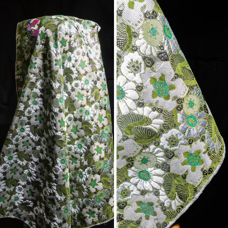 Floral Pop Nouveau Cotton/Poly Brocade - Ivory/Olive
