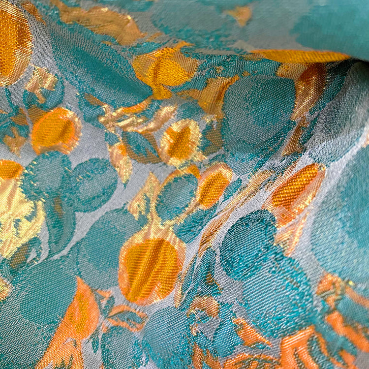 Abstract Garden Poly/Lurex Brocade - Orange/Teal