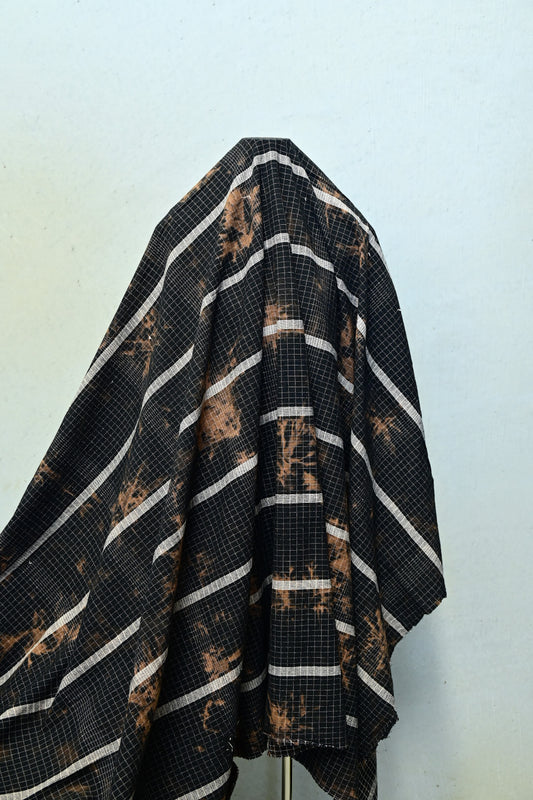 Shibori Dyed Cotton Check - Black/Dark Orange