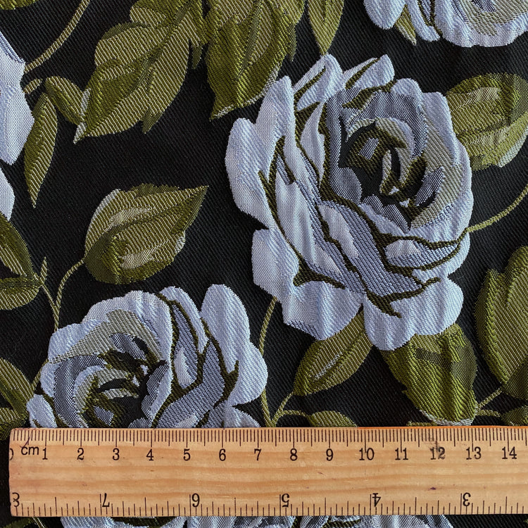 Winter Rose Cloqué Brocade - Powder Blue / Olive Drab / Charcoal