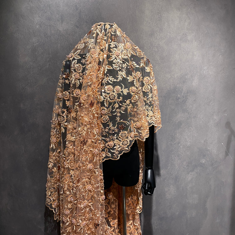 Embellished Flora Net - Light Coral Blush