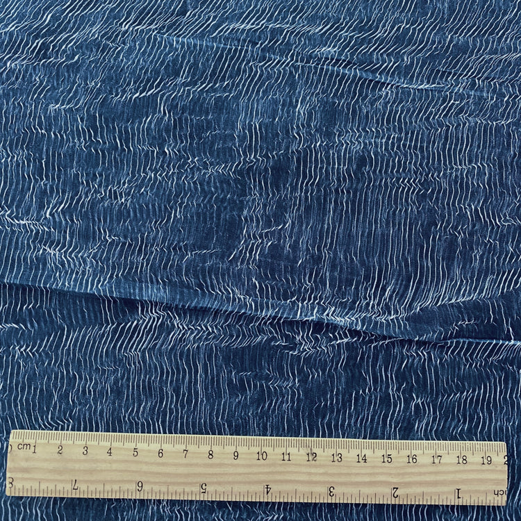 Stone Wash Gauze Plisse - Denim/White