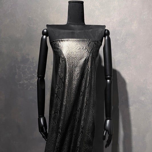 Embossed Snake Skin Faux Leather - Silver / Dark Grey / Black