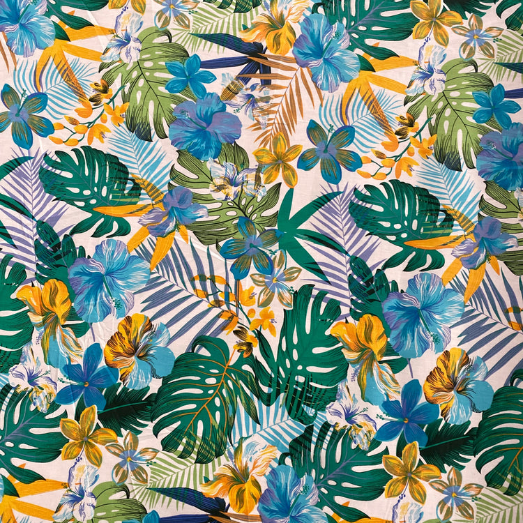 Tropical Hawaiian Cotton Lawn - Aqua/Teal