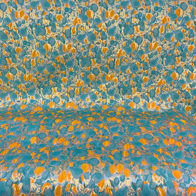 Abstract Garden Poly/Lurex Brocade - Orange/Teal