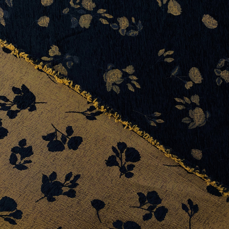Chenille Jacquard with Flower Motif - Black / Dark Orange