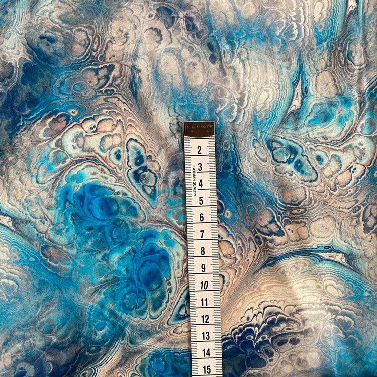 Acrylic Pour Paint Print Stretch Silk Satin - Dodger Blue