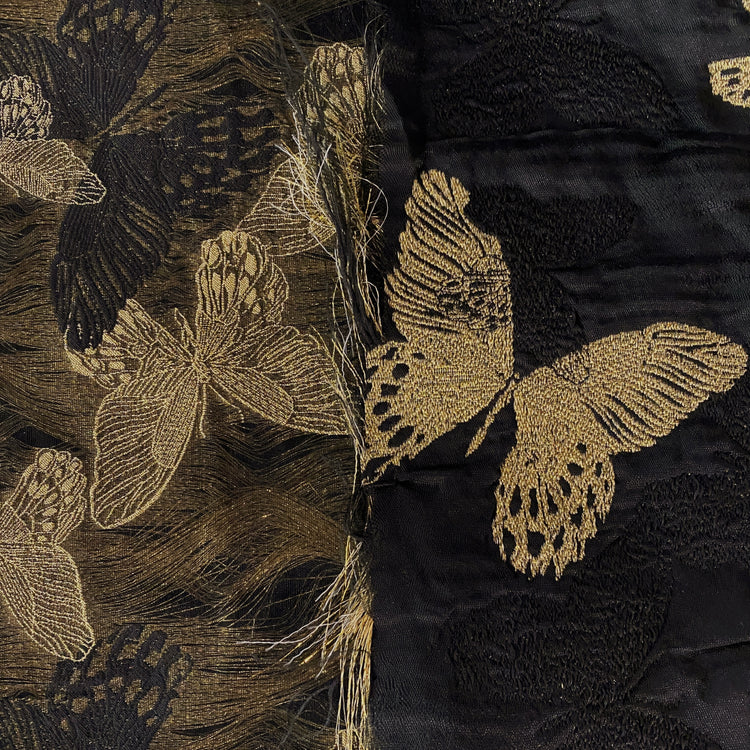 Butterfly Dreamscape Double Woven Jacquard - Metallic Gold / Black