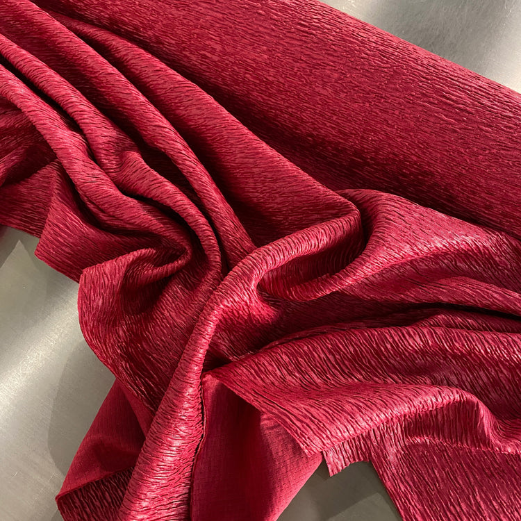 Woodgrain Plisse Matelassé Satin - Crimson
