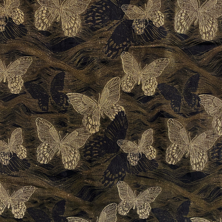 Butterfly Dreamscape Double Woven Jacquard - Metallic Gold / Black
