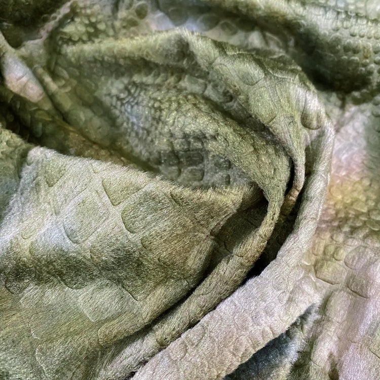 Knitted - Short Cut Pile - Embossed Crocodile Print - Khaki