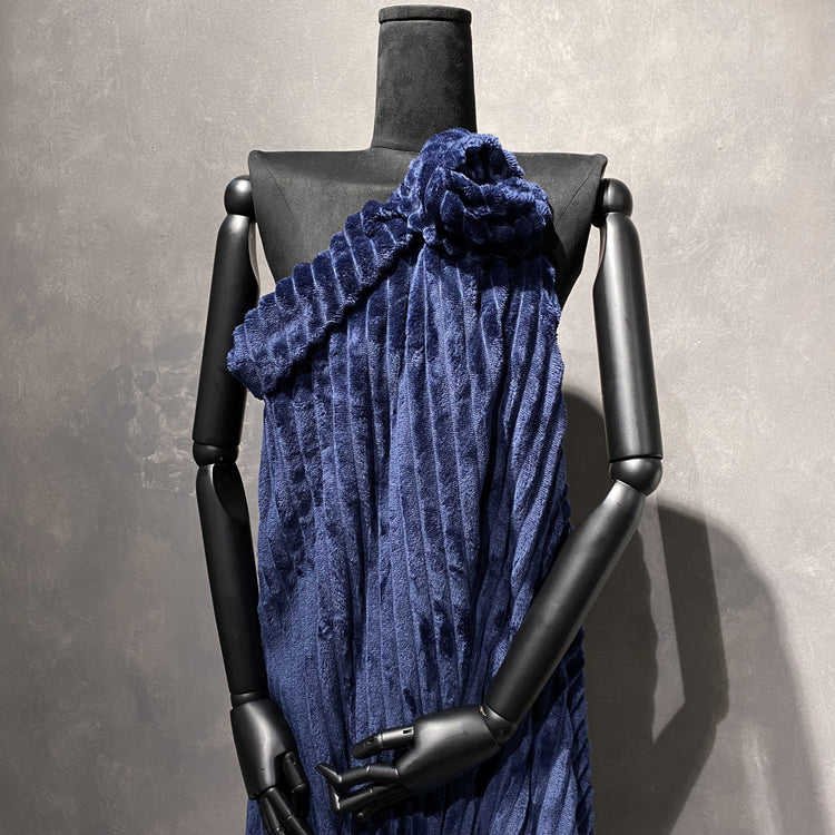 Pelted Striped Faux Fur - Short Pile - Navy