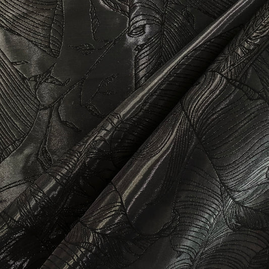 Palm Leaf Crystal Satin  - Gunmetal / Black