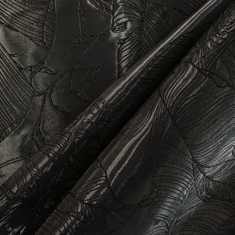 Palm Leaf Crystal Satin  - Gunmetal / Black