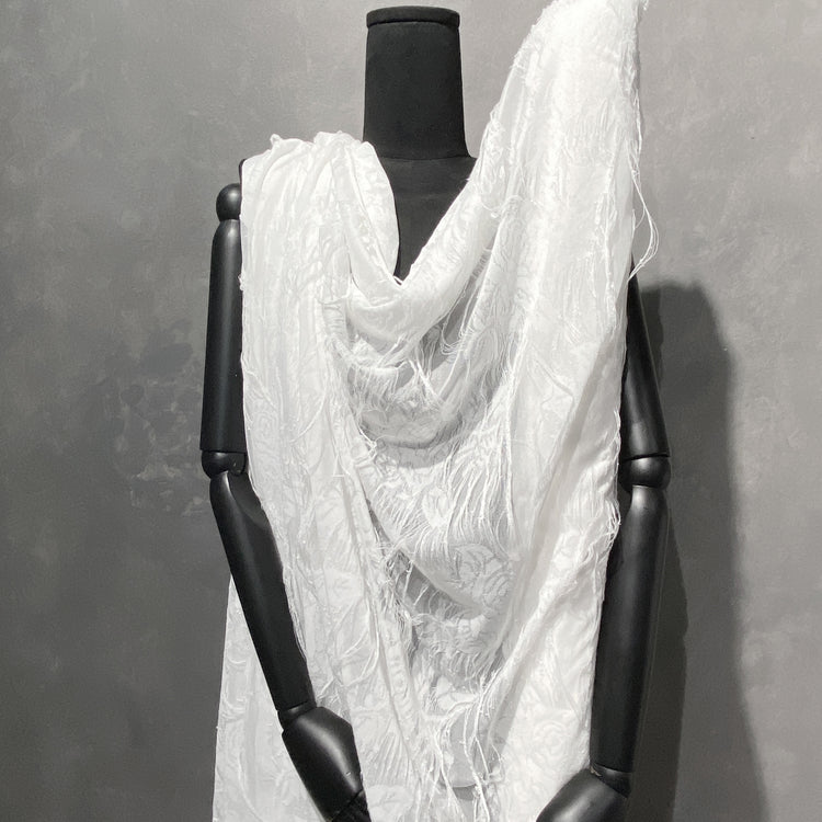 Grunged Rose Tricot Lace - Sheer - White