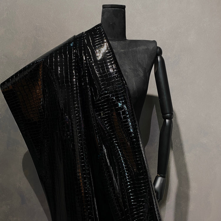 Patent Crocodile Faux Leather - Large Pattern - Black