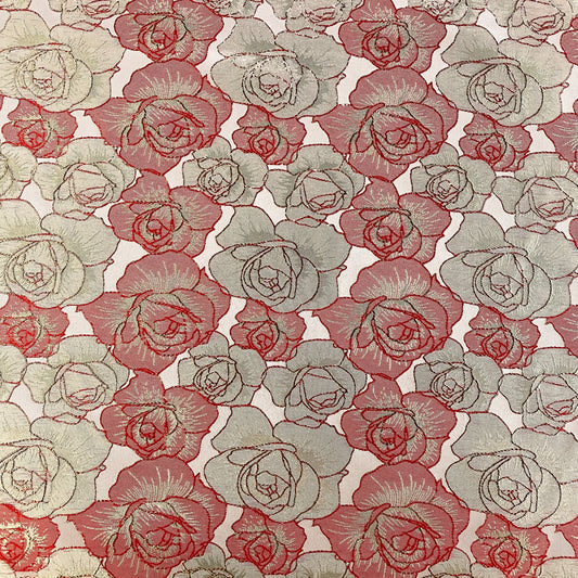 Raised Edge Rose Brocade - Metallic - Crimson/Gold