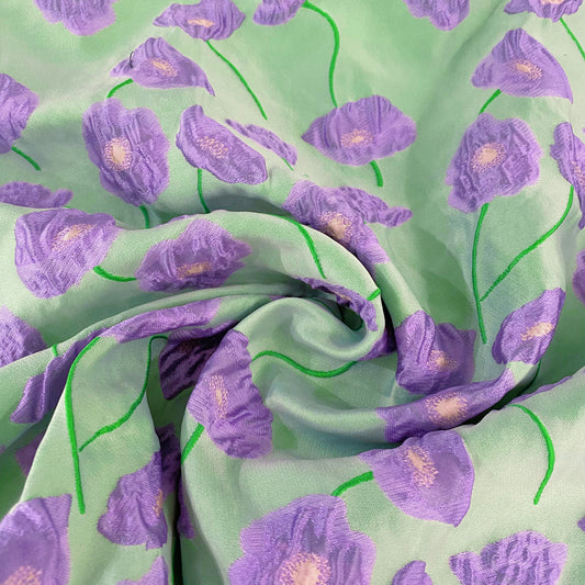 Poppy Floral Brocade - Pale Green - Light Purple