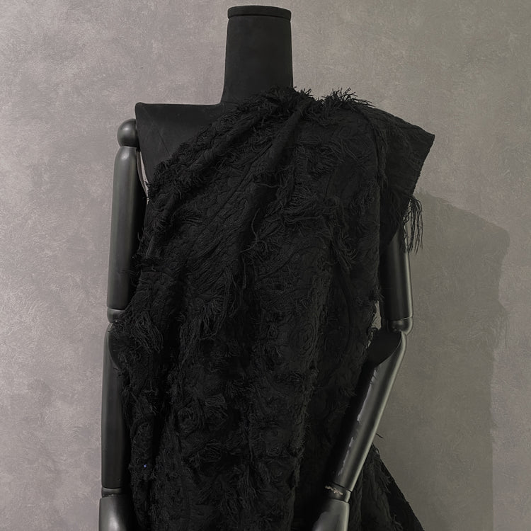 Chenille Cotton Fringe Tapestry Jacquard - Black