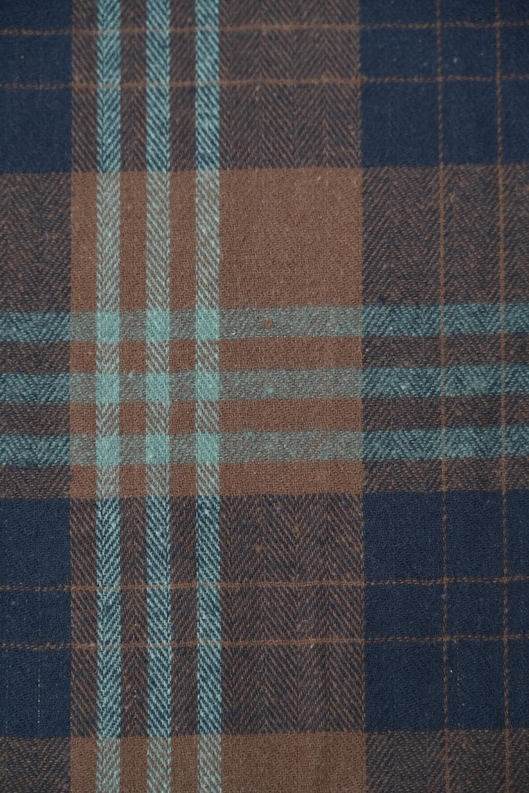 Herringbone Cotton Flannel Check - Midnight Blue/Saddle Brown