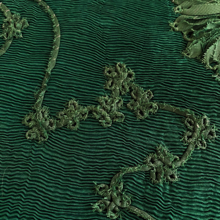 Bonded Plisse with 3D Floral Embroidery - Green