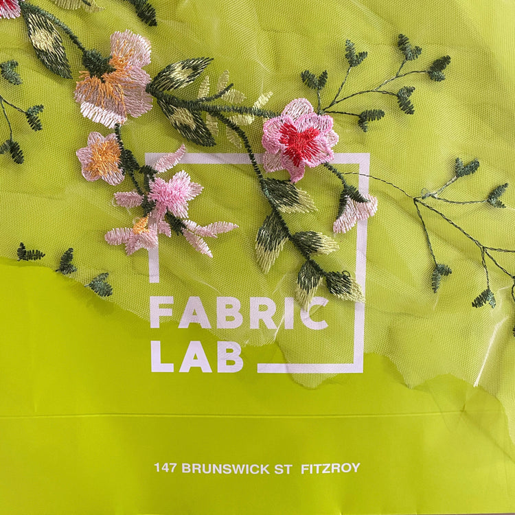 Garden Bouquet Embroidered Tulle - Pink / Forest Green